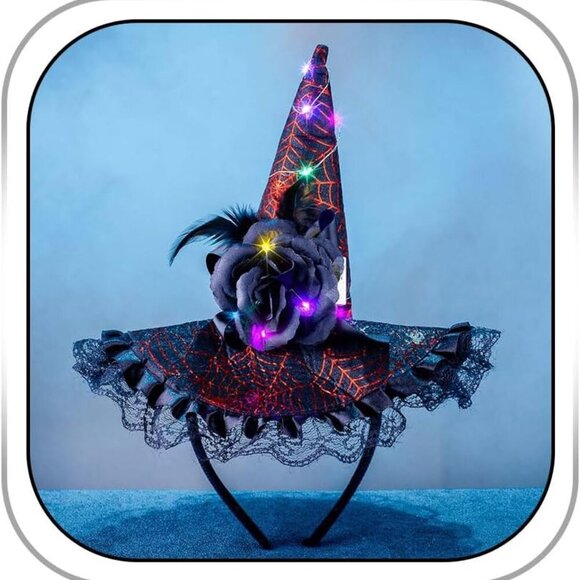 Halloween Light Up Witch Hat Headband Women Men Festival Costume Accessory WKSCLPAI Halloween Light-up Headbands Glowing Witch Hat Set  main image 3